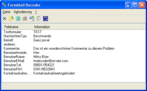 Screenshot vom Programm: FormMail Decoder