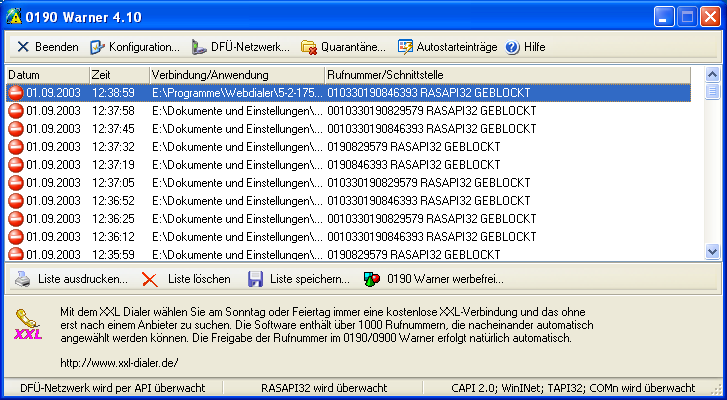 Screenshot vom Programm: 0190 Warner