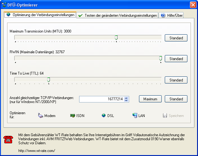 Screenshot vom Programm: DF-Optimierer