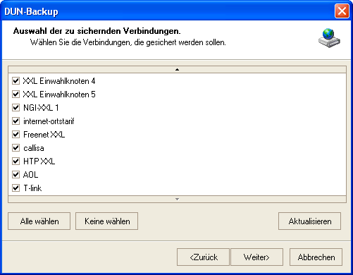 Screenshot vom Programm: DUN-Backup