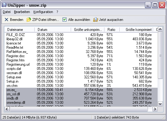 Screenshot vom Programm: UnZipper